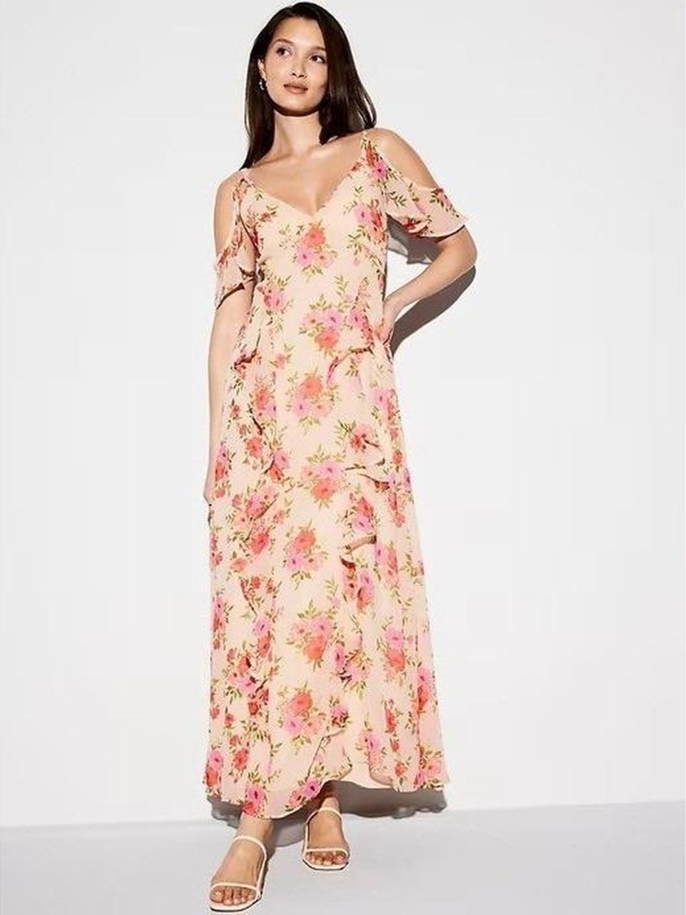 NWOT Old Navy Blush Pink Floral Cold-Shoulder Maxi Dress